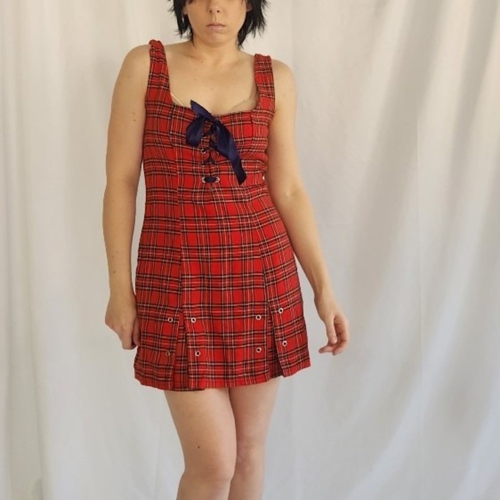 90s Lip Service Red Plaid Mini Dress